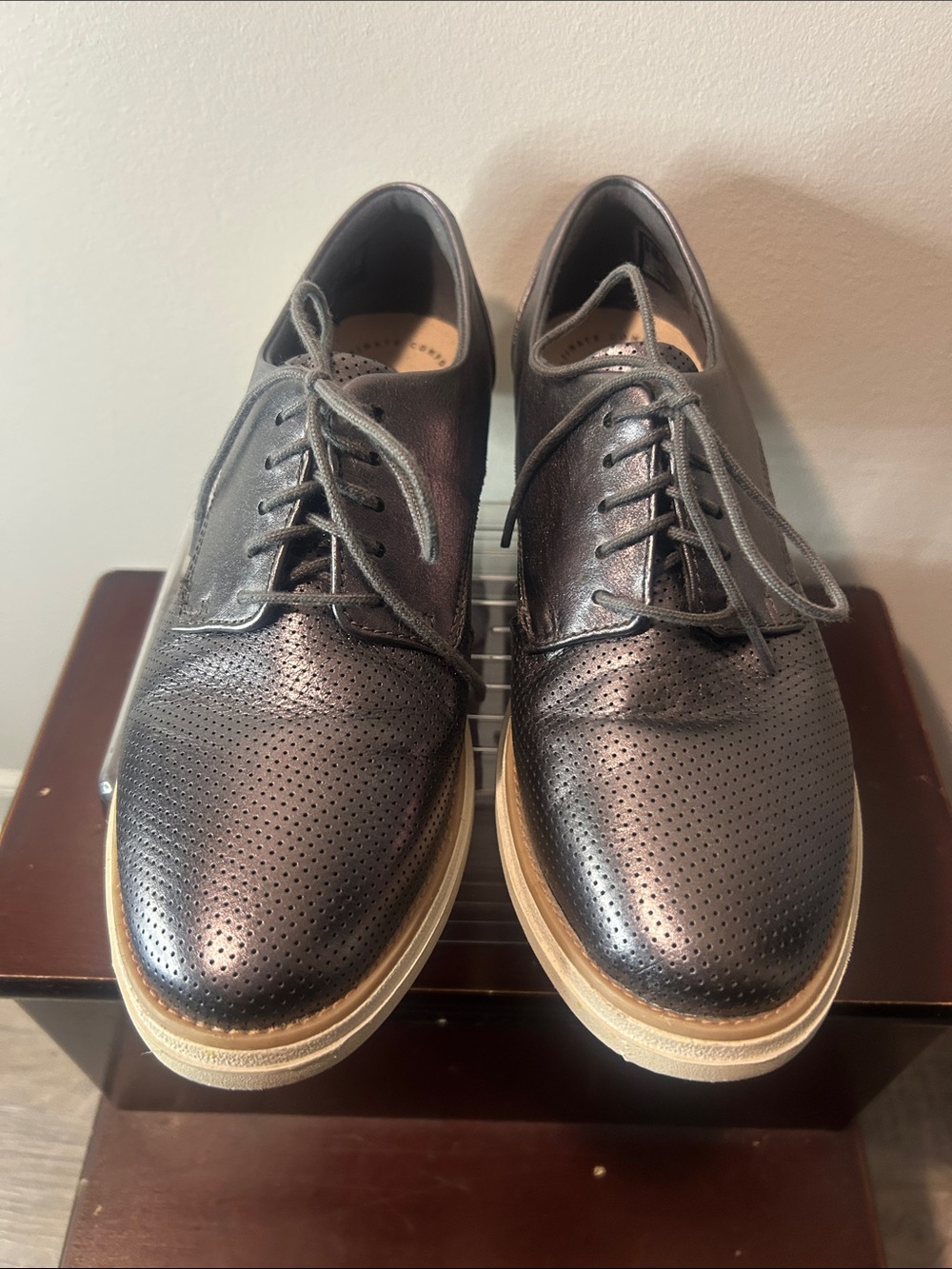 Cole Haan Perforated Lace-Up Flats - Black with Tan Sole